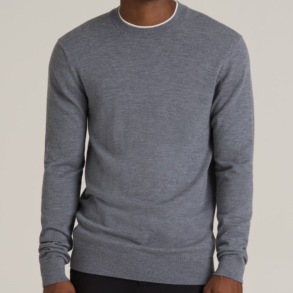 American Tall Merino Wool Crewneck Tip Sweater for Tall Men in Grey Mix Size MM